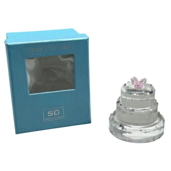 Simon Designs Crystal 3 Tier Cake Pink floral Paperweight figurine clear READ - Picture 1 of 7
